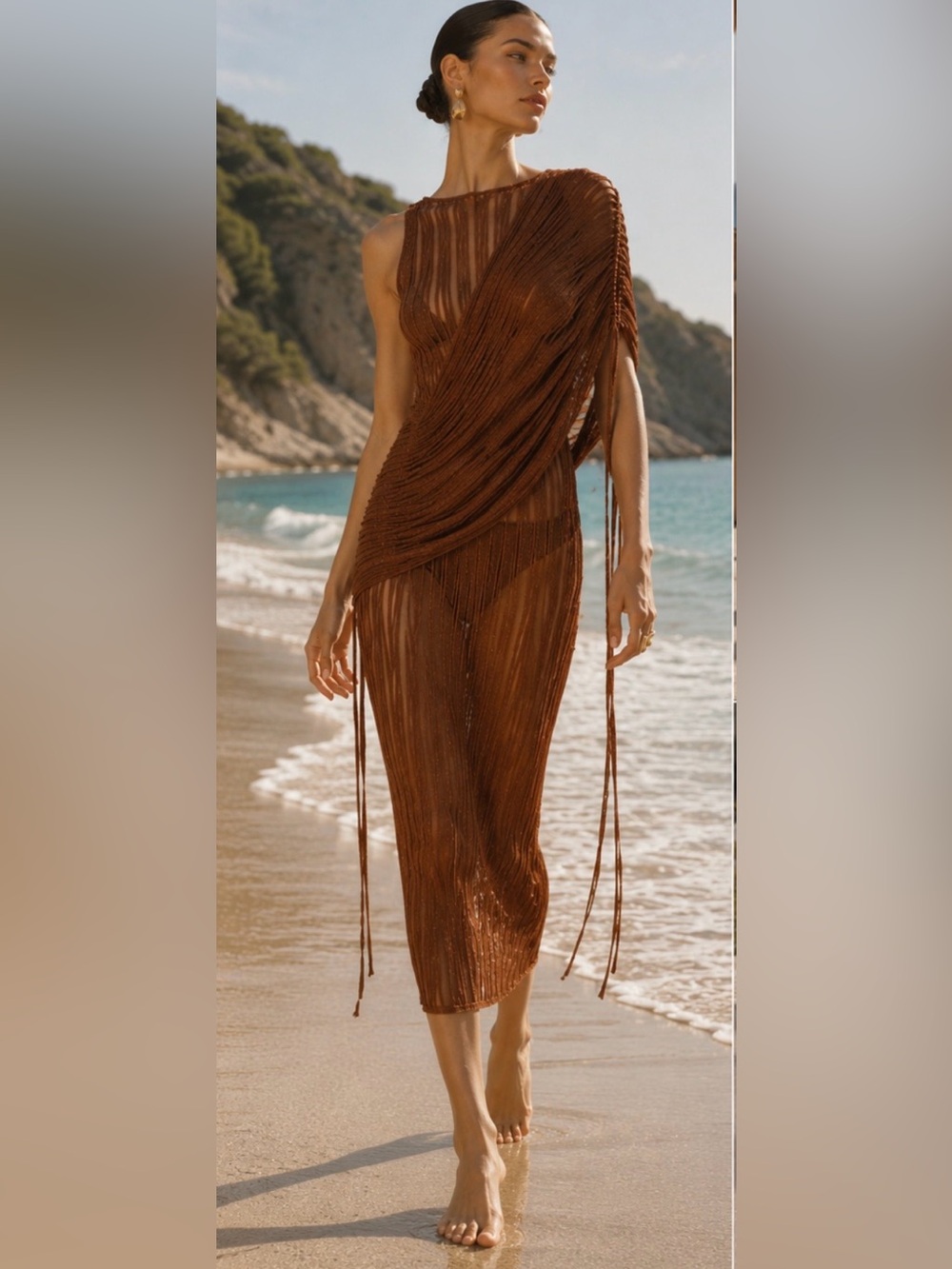 Cult Gaia Kaya Chainmail knit Metallic Midi Dress with Detachable Poncho Sz S - Picture 8 of 17